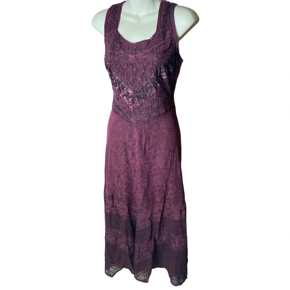 Boho Vintage Gothic Unique Rare Item Embroidered Maxi Dress Size S/M - Picture 2 of 12